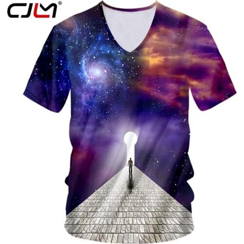 CJLM Fashion V Neck Tshirt 3D Starry Sky Road Funny Tee Shirt Streetwear Mens T-shirt Whole Body Printing Oversized Tracksuit