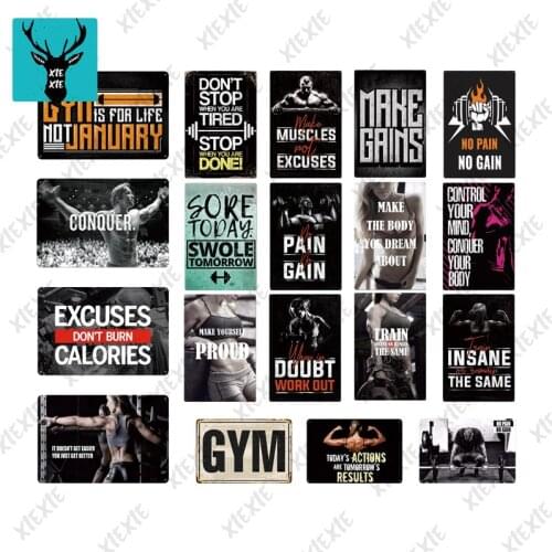 Workout Gym Retro Sign Metal Muscle Man Poster Plaque Metal Work Out Wall Decor For Man Cave Gym Tin Sign Decorative Plate