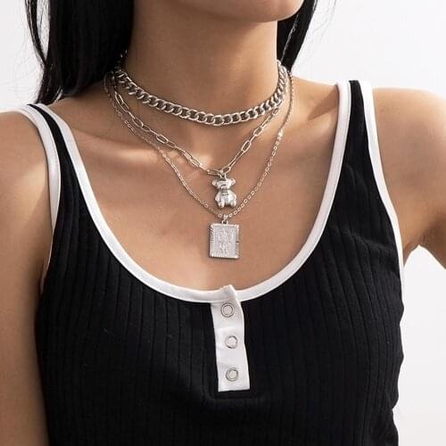Elegant temperament multi-layer necklace women fashion simple bear butterfly pendant necklace set