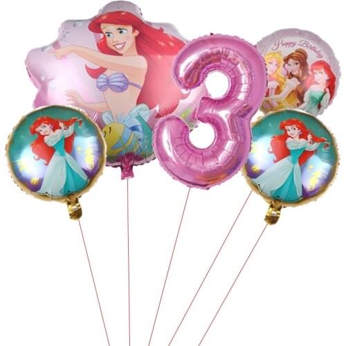 Disney Mermaid Cinderella princess helium balloons 32inch number Baby shower girl foil globos birthday party decorations
