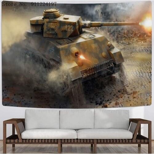 3D Tank Battle Tapestry Wall Hanging Sandy Beach Throw Blanket Camping Tent Travel Mattress World War Sleeping Pad Tapestries