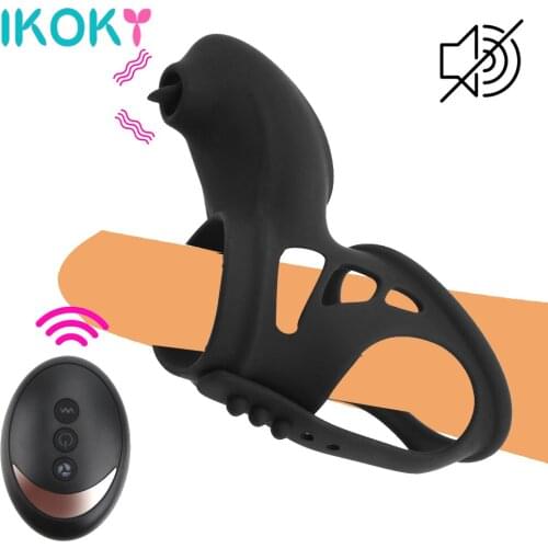 IKOKY Vibrating Penis Rings Tongue Lick Clitoris Vibrators Cock Ring Adult Sex Toys for Men Delay Ejaculation USB Charging