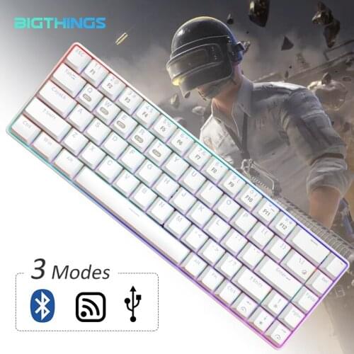 Mechanical Keyboard Gaming Bluetooth 2.4G Wireless USB Wired Backlight LED 68 Keys Desktop Gamer PC Computer Detachable Cable