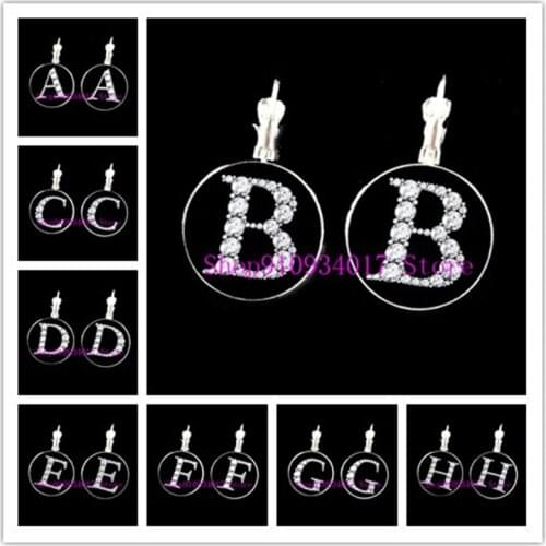 Creative Fashion Crystal Letter Round Glass Girl Earrings New Simple 26 Letters A-Z Fashion Personality Lady Glass Earrings