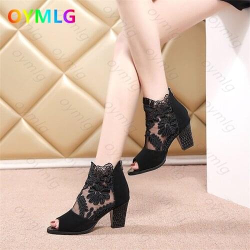 Summer mesh Peep Toe sandals sexy heels single shoes women shoes in Europe and America 2020 spring and summer gauze mujer