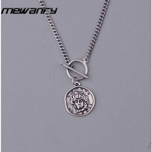 Mewanry 925 Sterling Silver Sweater Necklace New Fashion Vintage HipHop Party Creative Medusa Round Card Jewelry Gifts Wholesale