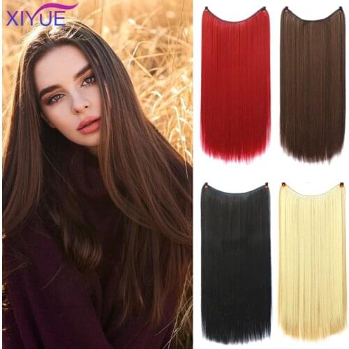No Clip Wave Halo Hair Extensions Ombre Synthetic Natural Black Blonde Pink One Piece False Hairpiece Fish Line Fake Hair Piece