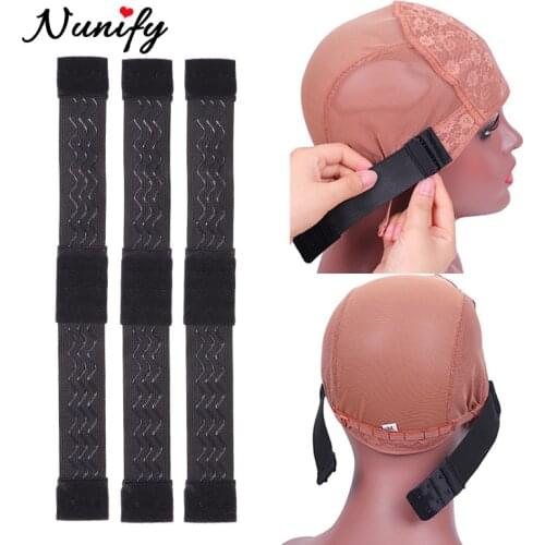 Nunify Adjustable Elastic Band For Wigs With Anti Slip Belt Black Adjustable Sraps With Hook Elastic Wig Band For Wigs 1-3Pcs
