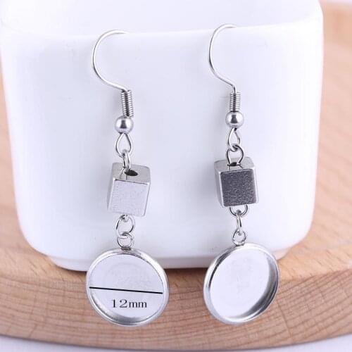 Onwear 5pairs dangle earring base blanks fit 12mm round cabochon bezel settings diy stainless steel ear hooks jewelry findings
