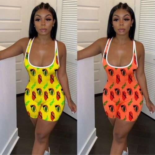 Sexy Women Sleepwear Print Bodysuit Playsuit Clubwear Bodycon Low Cut Party Romper Jumpsuit Sportwear Summer Ladies Nightwear