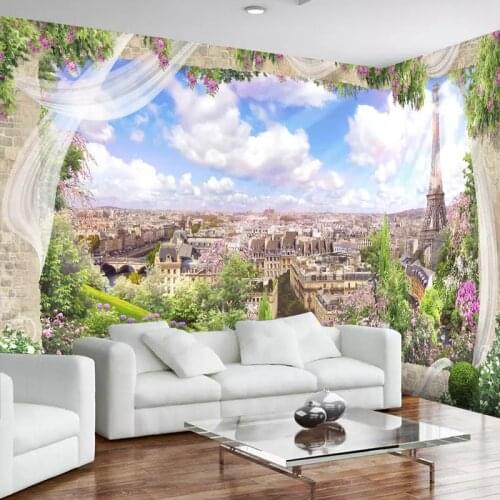 Custom Any Size Photo Wallpaper 3D Window Paris Eiffel Tower City Landscape Mural Wallpaper For Living Room Background Decor Art