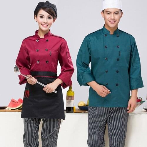 Cooks Kitchen Clothes High Quality Chef Uniforms Plus Size Adult Restaurant Chefs Apparel Ladies Chefwear Long Sleeved B-5553