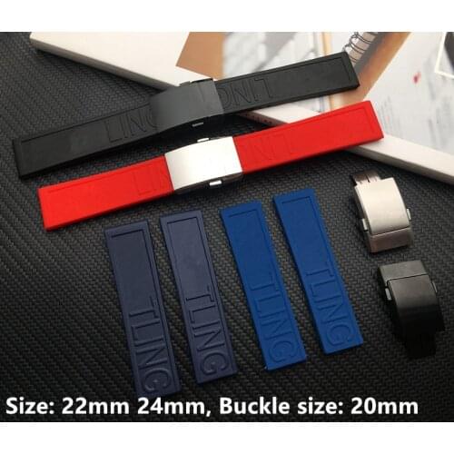 Watchband Silicone Rubber Black dark Blue Red 22mm 24mm Bracelet For navitimer/avenger/Breitling strap watch band top buckle