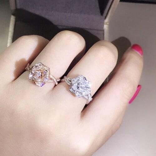 Seanlov New Cubic Zircon Luxury Rose Gold Rings For Women Weeding Accessories Silver Skull Rings For Women Fashion Jewelry Gift