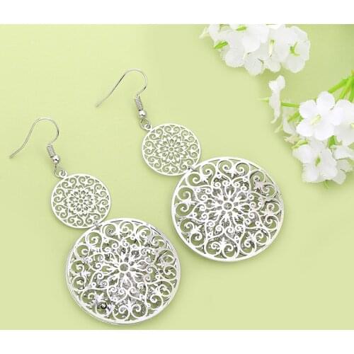 Silver Plated Dangle Earrings Double Classic Flower Pattern Round Drop Crystal Earring For Women New Fashion Jewelry Gift 2021
