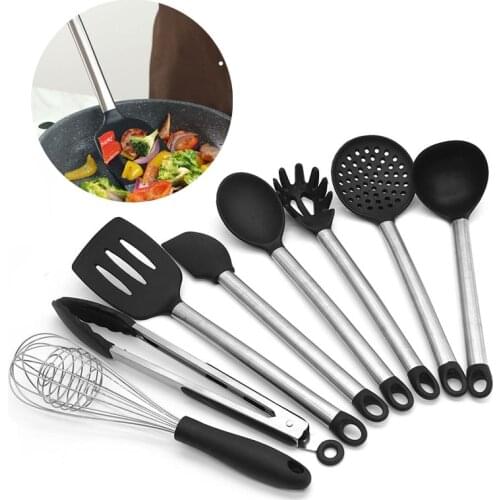 Heat Resistant BPA-Free Silicone Kitchen Utensils Set Silicone and Stainless Steel Handle Spatula Kitchen Tools