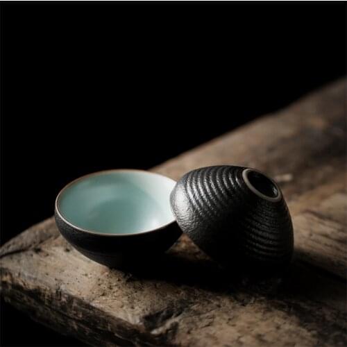 Japanese Black ceramic teacup portable hat tea cup set travel office hotel sushi bar home gongfu tea utensils kettle drinkware