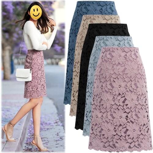 2021 Lace Skirt Long Skirt Women Skirt Elegant Office Skirts Womens Pencil Skirt for Women Skirts Knee-length Bag Hip Skirt
