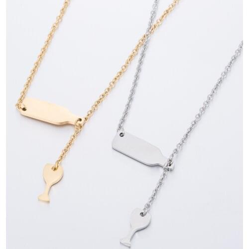 12Pcs/lot Stainless Steel Wine Battle and Glass Necklace for Women Necklace Wholesale