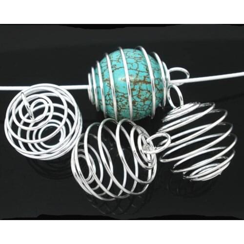 200Pcs Pendants Silver Plated Spiral Beads Cages Round Metal For Jewelry Making Findings Charms 25mm