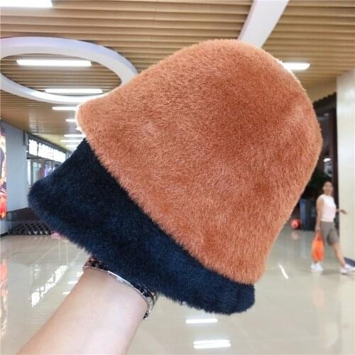 2020 Hat winter womens fashion Solid color Imitation mink hat bucket cap fishermans hat retro knitted basin Bucket Hat