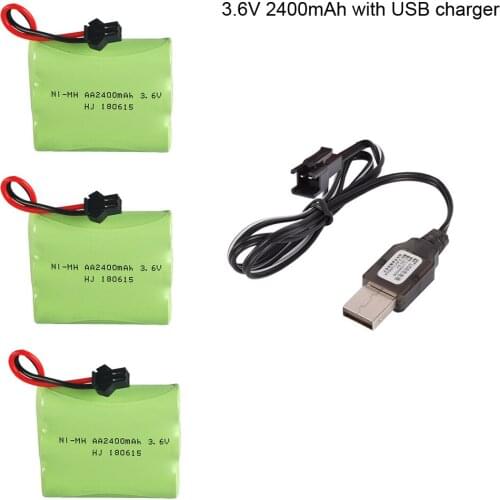 3.6V 2400mah ni-mh battery with USB charger set 3.6v bateria pack AA size for rc car toys tools model 3.6V high capacity battery