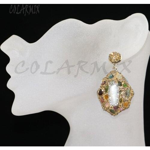 6 Pairs Multi color stone earrings Pave gold rhinestone earrings gift for lady earrings jewelry earrings gift for lady 8035