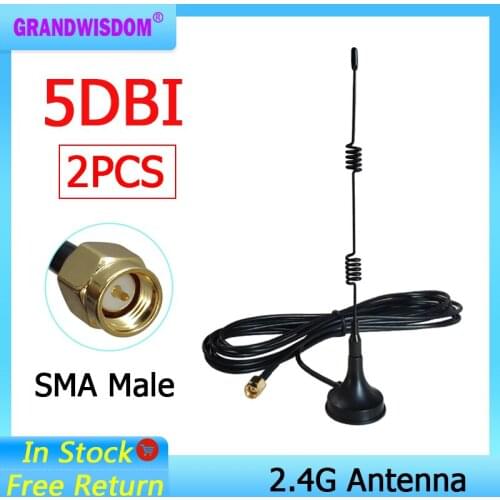 2pcs 2.4Ghz Wifi Antenna SMA Male Connector 5dbi 2.4G antena magnetic base Sucker antenne 3 meters extension cable wi-fi router