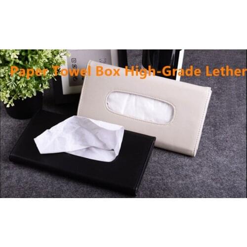 Car styling high quality tissue clip storage PU box holder organizner with car logo accessories paper napkin seat back bracket