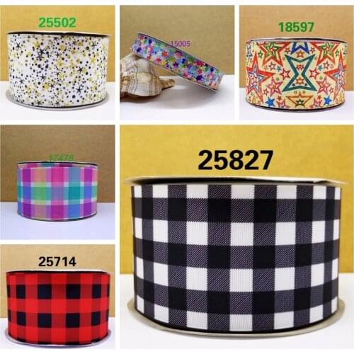 Free shipping 50 yard per size gird ribbon printed grosgrain ribbon 25827