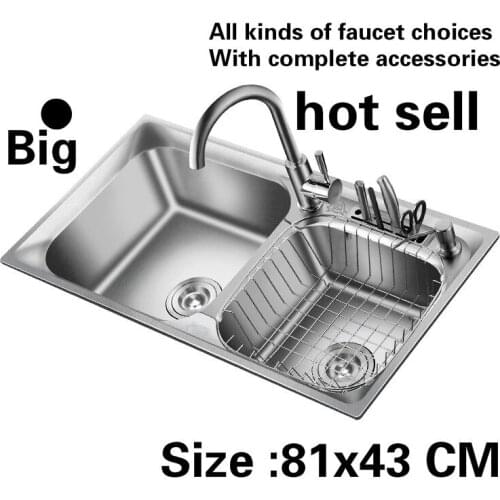 Free shipping Standard Kitchen sink big double groove 304 stainless steel hot sell 81x43 CM