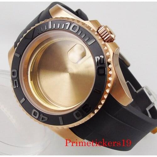 Bliger rose gold plated men watch case fit ETA 2836 MIYOTA 8215 automatic movement rotating bezel rubber band