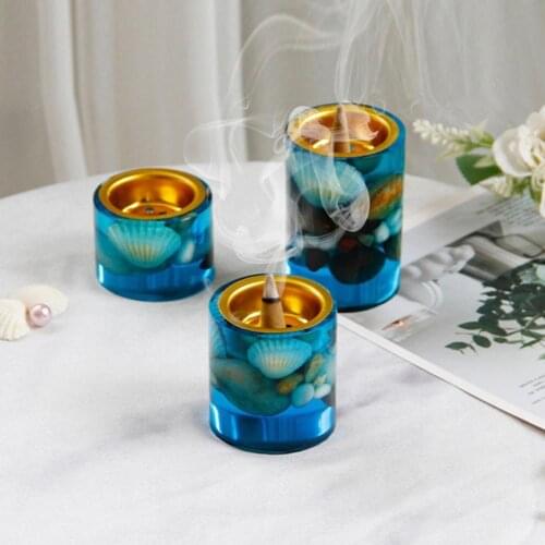 Cylindrical Incense Burner Mediterranean Censer Ornament Resin Creative Desktop Crafts Incense Holder Home Decor for Bedroom