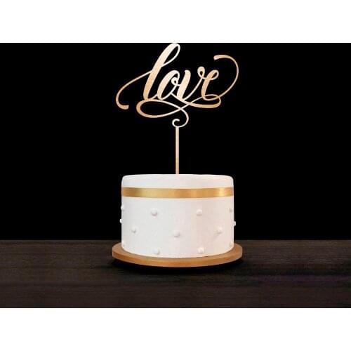 Wedding Anniversary Monogram Engagement Wood Cake Topper Laser Out "love" Cake Topper Custom Gold Mirror Acrylic Cake Topper