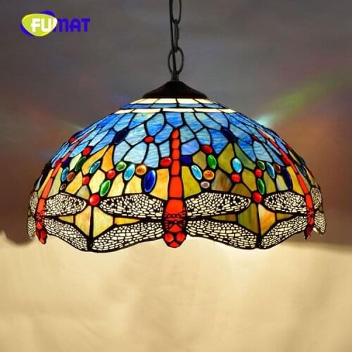 FUMAT European Modern Minimalist Mediterranean Dragonfly Grape Creative Tiffany Stained Glass bar Restaurant coffee Chandelier