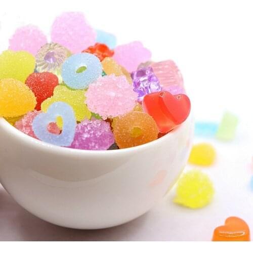 50g/lot Mixed Resin Candy Flatback Resin Cabochon Fake Food Flat Back DIY Slime Crystal Mud Accessories Phone Case Decoration