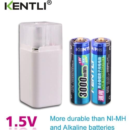 KENTLI 2pcs 1.5v aa 2000mAH batteries Rechargeable Li-ion Li-polymer Lithium battery + 2 slots AA lithium li-ion Smart Charger