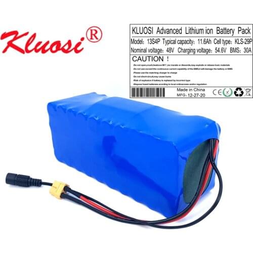 KLUOSI 48V 11.6Ah 12Ah 13S4P 48V Battery 54.6V Li-ion Battery Pack with 30A BMS for Motor Electric Scooter Vehicle Ebike Bicycle
