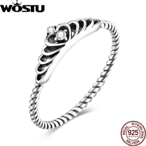 WOSTU Fashion 100% Real 925 Sterling DazzlingCrown Finger Ring Classic Stackable Silver Jewelry For Women Wedding Christmas Gift