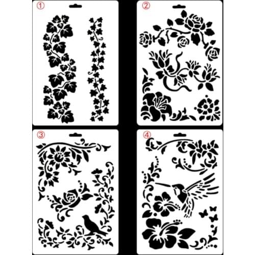 4pc Long-billed Vine Leaves Stencil DIY Walls Layering Painting Template Decor Scrapbooking Embossing Office School Supplies
