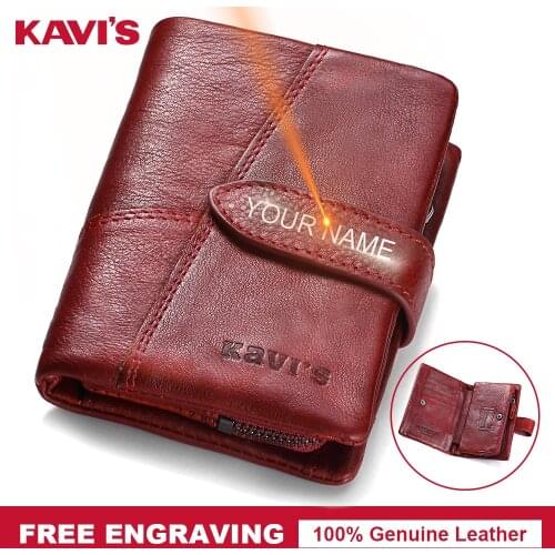 KAVIS Free Engraving Genuine Leather Wallet Female Women Coin Purse Walet Portomonee Lady Card Holder Magic Vallet for Name