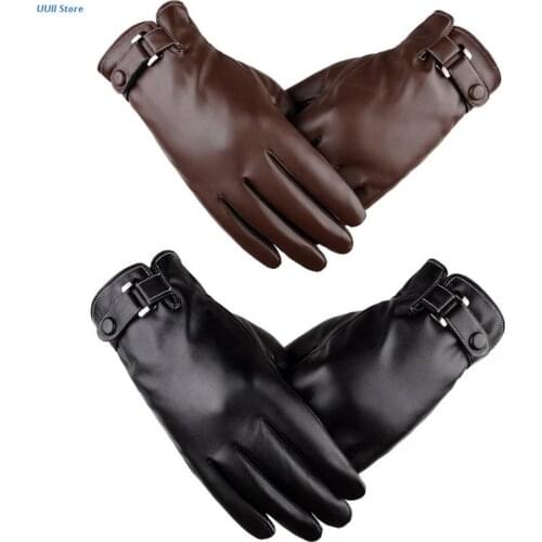 Leather Full Finger Gloves Touchscreen Warm Gloves Riding Fleece Lined Gloves