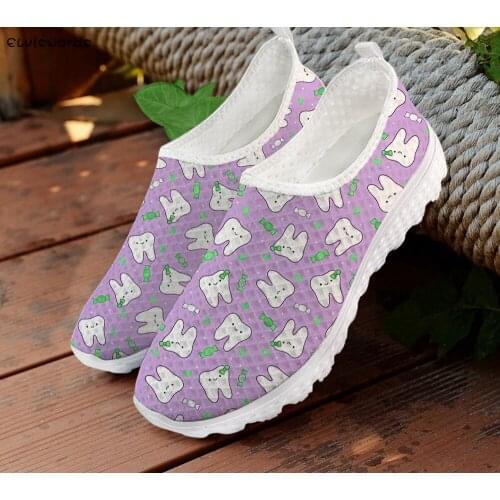 ELVISWORDS Lovely Teeth Printed Leisure Non-slip Flats Shoes for Women Fashion Ladies Sneakers Breathable Female Walking Shoes