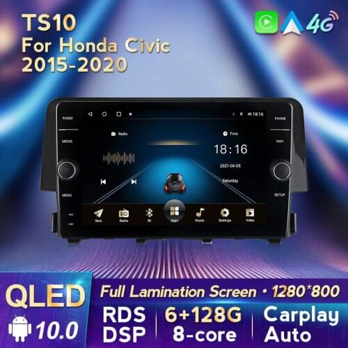 MLOVELIN QLED Screen Android 10 6G 128G DSP Carplay Android Auto For Honda Civic 10 FC FK 2015 - 2020 Car Audio Radio