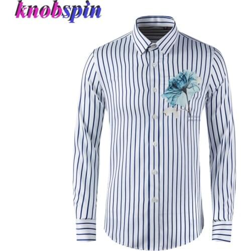 Fashion Printed Striped Shirt men Long sleeve Slim Casual business Male dress Shirts Plus size M-4XL Camisas masculina