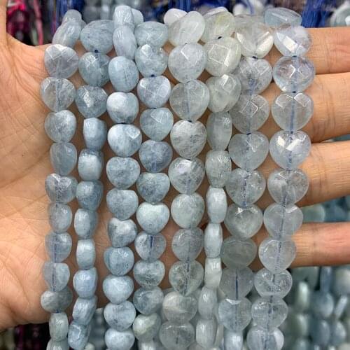Natural Blue Aquamarine Stone Beads 15'' Heart DIY Spacer Loose Beads For Jewelry Making Women Beads Bracelet Necklace Earring
