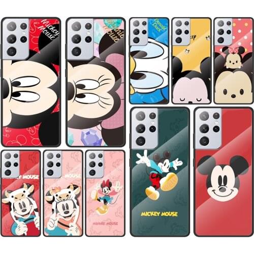 Couple disney mickey cute for Samsung Galaxy S21 Ultra Plus A72 A52 4G 5G M51 M31 M21 Luxury Tempered Glass Phone Case Cover