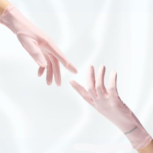 Summer Women Thin Ice Silk Lace Letter Button Touch Screen Driving Mittens UV Sunscreen Sport Cycling Non-slip Sun Gloves I45