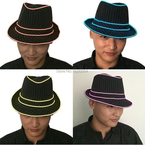 Popular Mens Gift Lighting LED Luminous Fedoras Topper Stage Dress Up Neon Glowing Hats For Wedding Christmas Parties