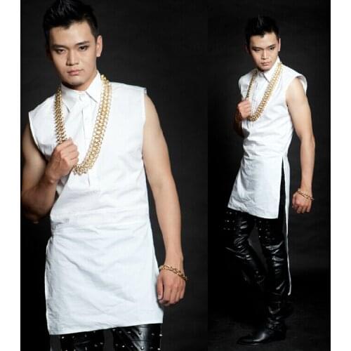 Right Zhilong Gd 2020 Concert Stage Dovetail Sleeveless Shirt Men Dress Costumes Ds Male Singers Plus Size Clothing / S-xxxl